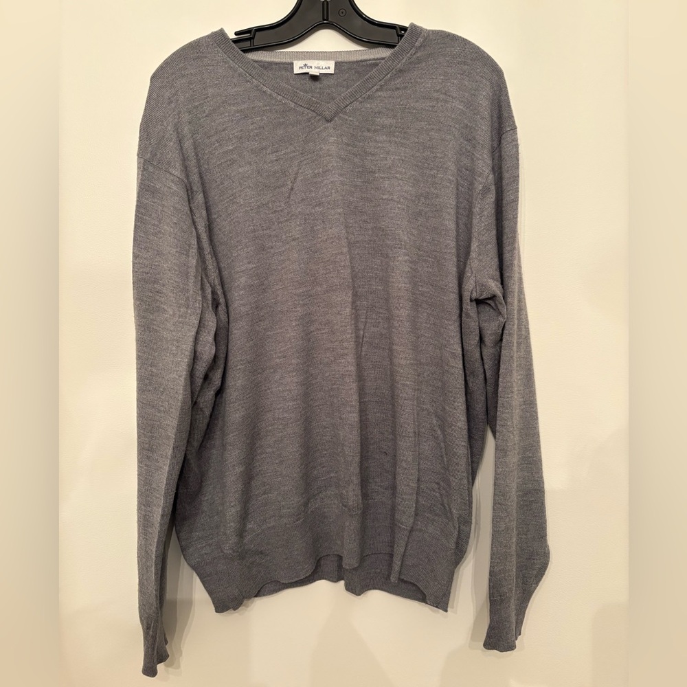 Peter Millar Merino Wool Silk Blend V Neck Pullover Sweater Grey Mens XL